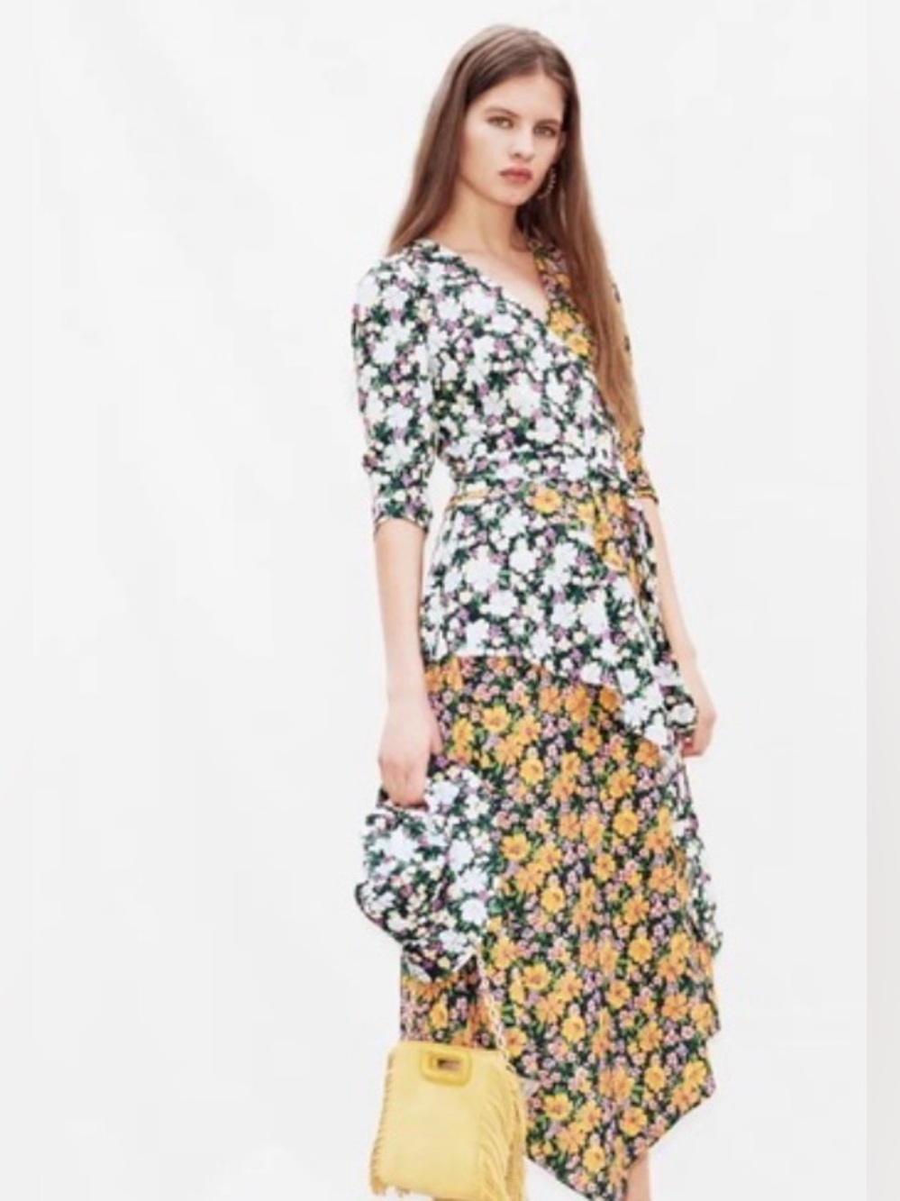 Maje Roen Floral Asymmetric Midi‎ Dress Size S